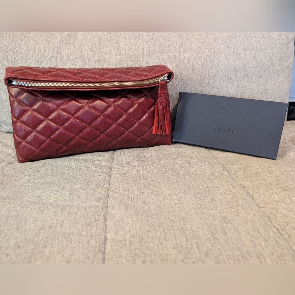 Pegai (Tanner Leatherstein) Quilted Mahogany Clutch And Black Wallet All Leather